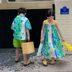 特価★兄妹服 姉弟服 韓国子供服 ワンピース 半袖 夏 男の子 アロアシャツ 女の子 カジュアル ユニセックス リゾート キッズ こども 可愛い きれいめ CTZ121P301