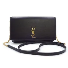 サンローラン 635095 カサンドラ モノグラム フォンホルダー スマホ 携帯 カーフスキン ブラック チェーン ショルダーバッグ 斜め掛け レザー ゴールド金具 SAINT LAURENT（美品）