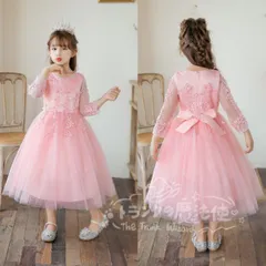 特価★長袖 子供ドレス 発表会 ロング こども 子ども キッズ 女の子 フォーマル 七五三 結婚式 ネイビー ピンク ミントグリーン 水色 ホワイト 紫 サックス フォーマル ドレス ロング 高級 子供 ジュニア ワンピース ミモレ丈 CTZ121P174