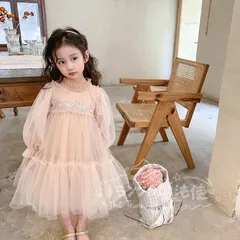 特価★子どもドレス 女の子 ワンピース チュール レース 切り替え 入学式 子供服 プチハイネック 子供服 キッズ 秋 冬 春 可愛い キッズ服 プレゼント 内祝い 幼稚園 保育園 おしゃれ 長袖 90cm-140cm CTZ121P152