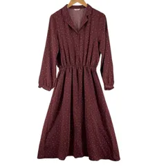 美品 GLACIER グラシア 水玉 春夏 SS ワンピース ポリエステル ワインレッド レディース M シャツ【古着】【中古】【送料無料】