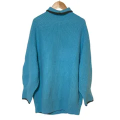 美品 22AW Spick and Span スピックアンドスパン ミドルゲージ畦ライン ビッグタートル ニットセーター ブルー レディース 古着 中古 USED