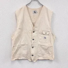 古着 used　90s　Calvin Klein　カルバンクライン　ホワイトデニムベスト　ユーティリティベスト　ヴィンテージ　ベージュ　XLサイズ