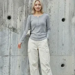 カットソー ヘンリーネック Tシャツ レディース テレコ リブニット トップス ストレッチ タイト シンプル ピンク グレー 黒 白 秋 秋冬 春 長袖 韓国ファッション 韓国 無地