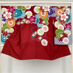 （中古）二尺袖 単品 赤色 フォーマル 桜 菊 七宝 袷 ポリエステル M L 2L