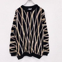 古着 used　BACHRACH　COOGI風コットンニットセーター　3Dニット　総柄　マルチカラー　黒　ブラック