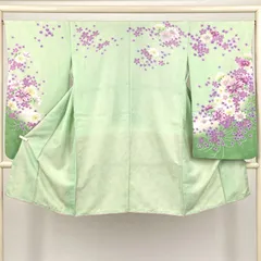 （中古）二尺袖 単品 薄緑 フォーマル 花 袷 ポリエステル M L 2L