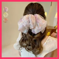 ビッグリボンバレッタ韓国ヘアアクセサリー ヘアアレンジグッズ/パッチン留め 簡単/ボリュームふんわり 花柄 シフォンバレッタ 大きめリボン  おすすめ おしゃれ　人気1742746