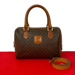 極 美品 CELINE セリーヌ マカダム ブラゾン トリオンフ 柄 レザー 2way ハンドバッグ ミニ ボストンバッグ ショルダーバッグ 茶 57724