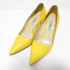 良品 PRADA プラダ パテントレザー ポインテッドトゥ ピンヒール パンプス 37.5 24.5cm相当 イエロー レディース 古着 中古 USED