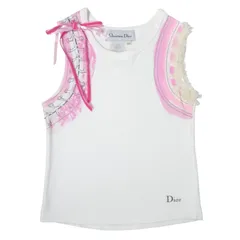 美品 クリスチャンディオール Christian Dior タンクトップ キャミソール カットソー ノースリーブ クルーネック リボン レース プリント ホワイト サイズ6A/8A キッズ ガールズのサムネイル