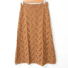 美品 ROCHAS ロシャス レースエンブロイダリー フレア ロングスカート サイズ40 ブラウン レディース 古着 中古 USED