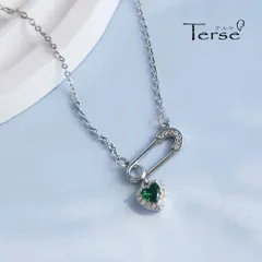 安全ピン ネックレス ハート エメラルドグリーン CZダイヤ 遊び心 ユニーク レディース 個性的 トレンド パーティー プレゼント ギフト バレンタイン 卒業式 入学式  おしゃれ アクセサリー 揺れる