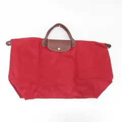 良品 LONGCHAMP ロンシャン ルプリアージュ L ナイロン×レザー 折り畳み トートバッグ ハンドバッグ レッド レディース 古着 中古 USED