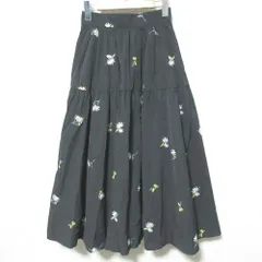 美品 22SS Apuweiser-riche アプワイザーリッシェ フラワー刺繍 フレア ロングスカート 22236870 1 ブラック レディース 古着 中古 USED