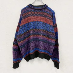古着 used　～00s　ニットセーター　ヴィンテージ　総柄　マルチカラー　青　ブルー　