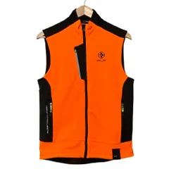 美品 RLX Ralph Lauren アールエルエックス ラルフローレン バイカラー ロゴ刺繡 フリースベスト S オレンジ ブラック メンズ 古着 中古 USED