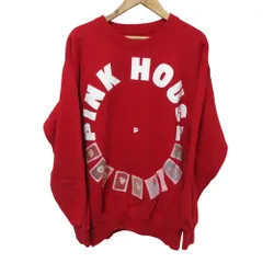 美品 PINK HOUSE ピンクハウス プリント スウェットシャツ トレーナー カットソー レッド レディース 古着 中古 USED