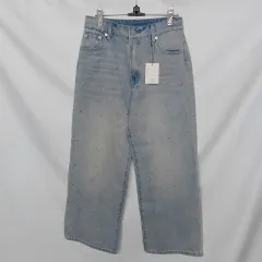 【新品・タグ付き】GRL グレイル ビジューストレートデニムパンツ ライトブルー L ○□