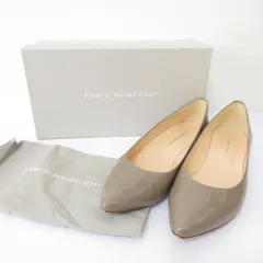 美品 FABIO RUSCONI ファビオルスコーニ エナメル ポインテッドトゥ パンプス サイズ38 約25cm グレージュ レディース 古着 中古 USED