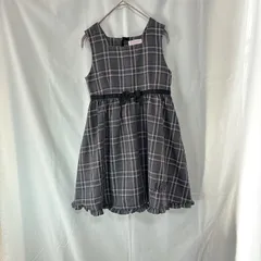 美品 mezzo piano メゾピアノ 女の子 子供用 ワンピース ジャンパースカート 130㎝ グレー ピンク チェック リボン フリル 刺繍 かわいい おしゃれ 発表会 結婚式 パーティー セレモニー フォーマル 入園式 卒園式 入学式