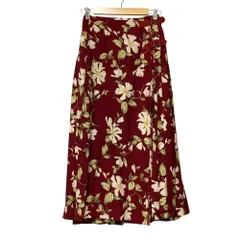 美品 INGEBORG インゲボルグ フラワープリント ロング プリーツ ラップスカート レッド レディース 古着 中古 USED