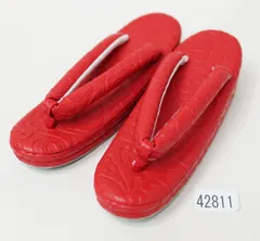 草履 単品 合皮 二段 24cm フリーサイズ 適合足サイズ22.5～24.5cm 赤色 着物 NO42811-3