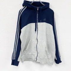 古着 used　adidas　アディダス　フルジップスウェットパーカー　紺　ネイビー　グレー　2XOサイズ