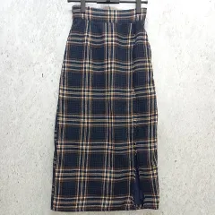 Bonjour sagan ボンジュールサガン ロングスカート ラップスカート 巻きスカート タイト チェック柄 ネイビー Fサイズ 〇◇
