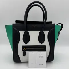 CELINE セリーヌ ラゲージ マイクロショッパー レザー ヌバック カーフスキン ブラック ホワイト グリーン トリコロール ゴールド金具 イタリア製 旧ロゴ