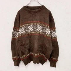 古着 used　ニットセーター　ノルディック柄　総柄　茶色　ブラウン　