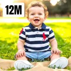 新品　未使用　１２M　Ralph Lauren ラルフローレン　ビッグポニー　ネイビー×ホワイト　半袖　ポロシャツ　男の子　ベビー