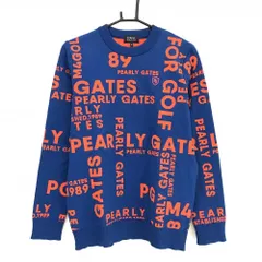 【美品】パーリーゲイツ セーター ブルー×オレンジ ロゴ総柄 メンズ 4(M) ゴルフウェア PEARLY GATES