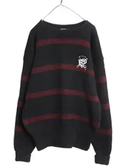 【お得なクーポン配布中!】 90s ポロ ラルフローレン ニット セーター メンズ L / オールド ウール ボーダー ヴィンテージ モデル ボートネック リブ長 厚手 ブラック