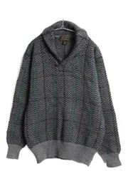 【お得なクーポン配布中!】 90s エディーバウアー ショールカラー ウール ニット セーター メンズ M オールド 黒タグ チェック ミドルゲージ アウトドア プルオーバー