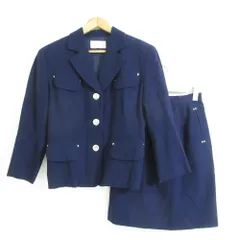 美品 YUKI TORII DEUX ユキトリイ ウール100％ 金ボタン シングルジャケット＋ミニスカート スーツ セットアップ M ネイビー レディース 古着 中古 USED