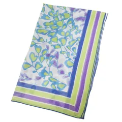 良品▲Loro Piana ロロピアーナ カシミヤ シルク混 花柄 ロゴ入り マフラー ストール ホワイト ブルー グリーン系 箱付き イタリア製 レディース