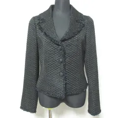 美品 Rene ルネ TISSUE社製生地 ツイード シングル ショート丈 テーラードジャケット 36 ブラック レディース 古着 中古 USED