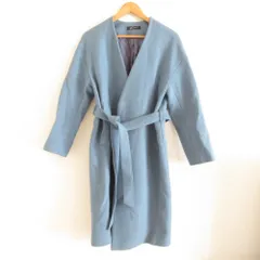 美品 STUNNING LURE スタニングルアー ウール ノーカラー ベルテッド ガウンコート 1 ブルー レディース 古着 中古 USED