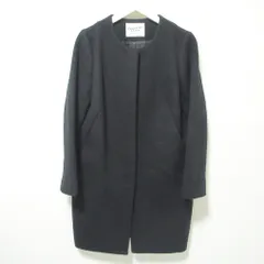 美品 Deuxieme Classe ドゥーズィエムクラス ミドル丈 ノーカラーコート 36 ブラック レディース 古着 中古 USED