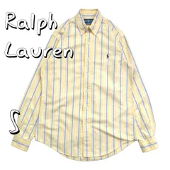 【美品】Ralph Laurenラルフローレン コットン製カスタムフィットBDシャツSイエローストライプ【古着】【中古】【送料無料】