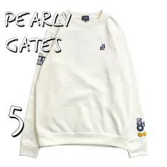 【美品】PEARLY GATESパーリーゲイツ どうしちゃったPG 裏毛クルーネックスウェットプルオーバー5(L)白ホワイト【古着】【中古】【送料無料】