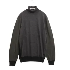 【中古A】LANVIN ランバン S メンズ タートルネックセーター Turtleneck Sweater ニット ハイゲージ 切替 グレー カーキ 黒 中古A 古着