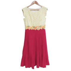 良品 TOCCA トッカ PINK BOUQUET GIRL エンブロイダリー プリーツ ドレス ワンピース 2 イエロー パープル レディース 古着 中古 USED