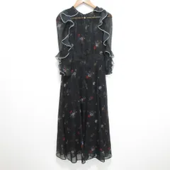 美品 23SS SNIDEL スナイデル レースフリルワンピース フラワープリント ロング シアードレス SWFO231006 サイズ0 ブラック レディース 古着 中古 USED