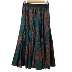 美品 MUVEIL ミュベール ボタニカル柄 ロングフレアスカート サイズ38 ブラウン×グリーン レディース 古着 中古 USED