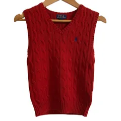 美品 POLO RALPH LAUREN ポロラルフローレン Vネック ケーブルニット ベスト プルオーバー キッズサイズ 5 レッド キッズ 古着 中古 USED