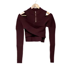 未使用 25AW MURUA ムルーア カシュクールハーフジップトップス クロップドニット カットソー 012552606301 Free ボルドー  レディース 古着 中古 USED