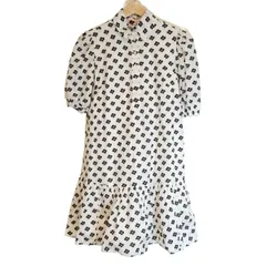 Kate spade(ケイトスペード) ワンピース サイズXXS XS レディース - 白×黒×ダークイエロー レギュラーカラー/半袖/ひざ丈/花柄