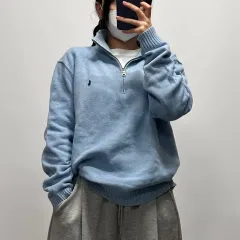 ポロ ラルフローレン ハーフジップ コットン ニット スカイブルー XL 022705